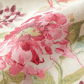 Dekorationstyg Canvas akvarell blommor – ljusbeige/hallon, 