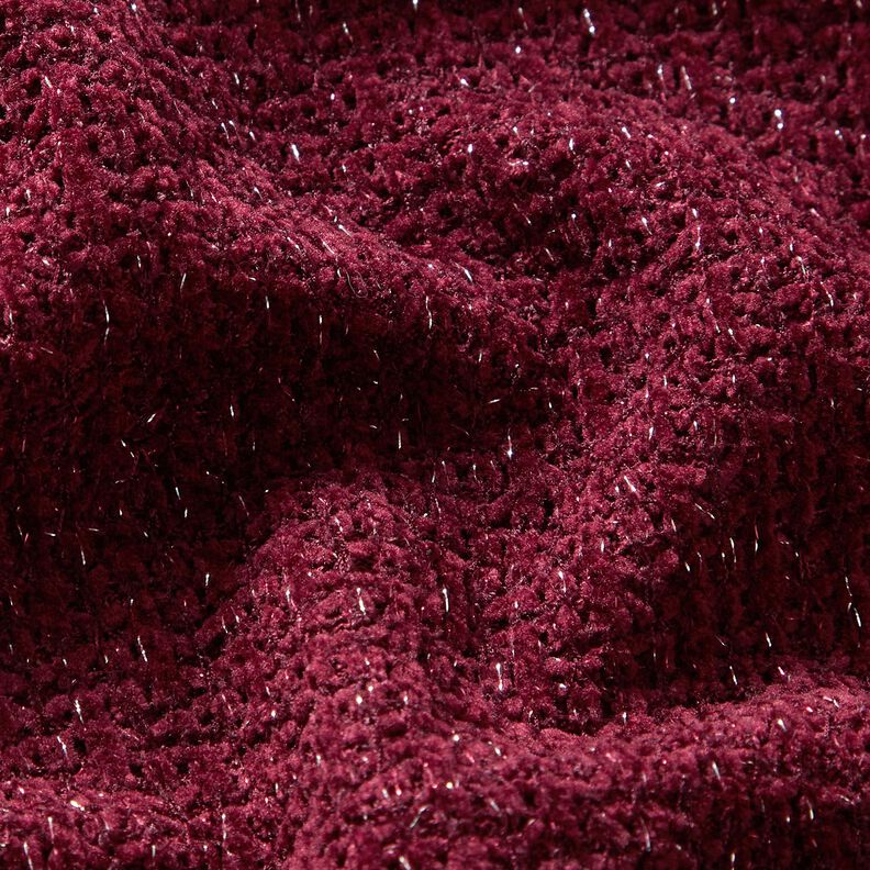 Chenille Stickad jacquard glitter – bordeauxröd/silvermetallic,  image number 2