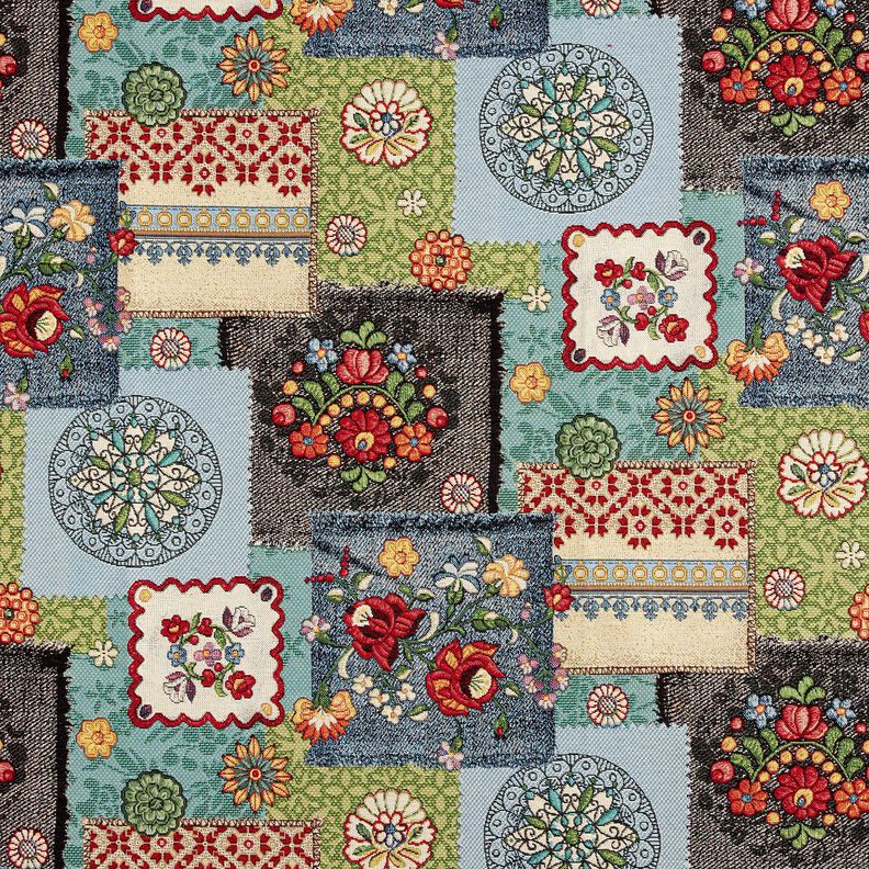 Dekorationstyg Gobeläng jeans-patchwork – ljusbeige/jeansblå,  image number 1