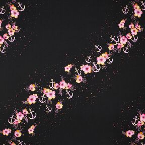 Bomullsjersey Maritima blommor | Glitzerpüppi – svart/purpur, 