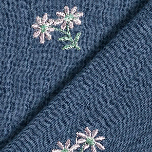Muslin/Dubbel-krinkelväv broderade småblommor – jeansblå, image number 4