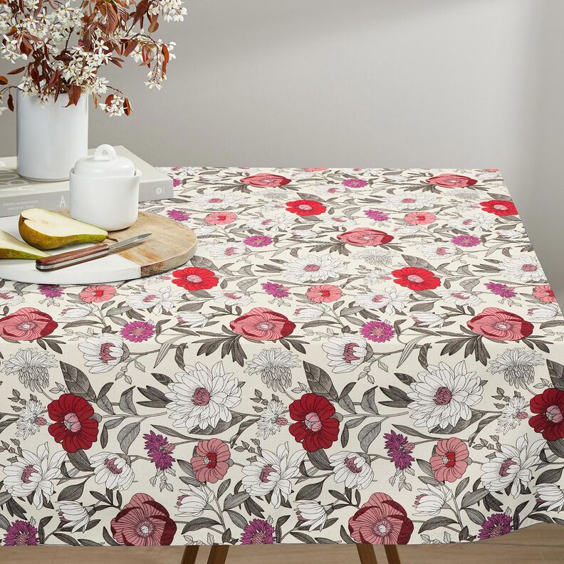 Bomullstyg Kretong färgglada blommor – druva/natur,  image number 6