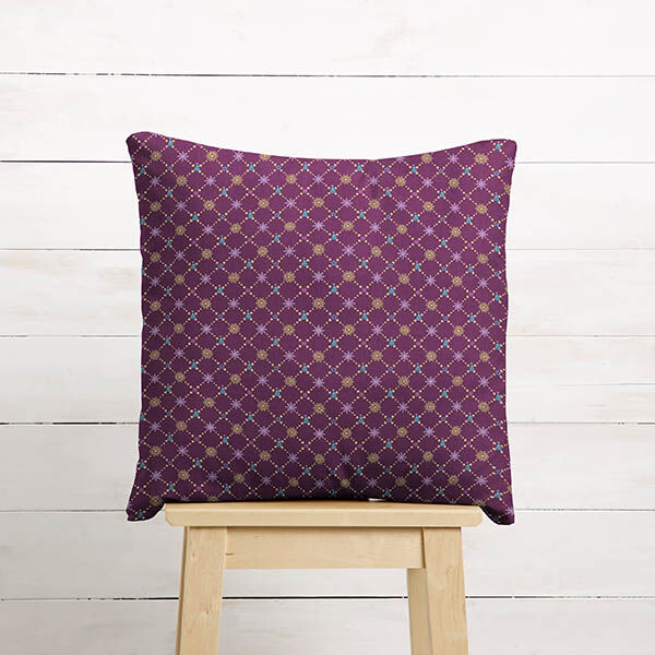 Bomullstyg Poplin julinspirerade romber – aubergine/guld, image number 8