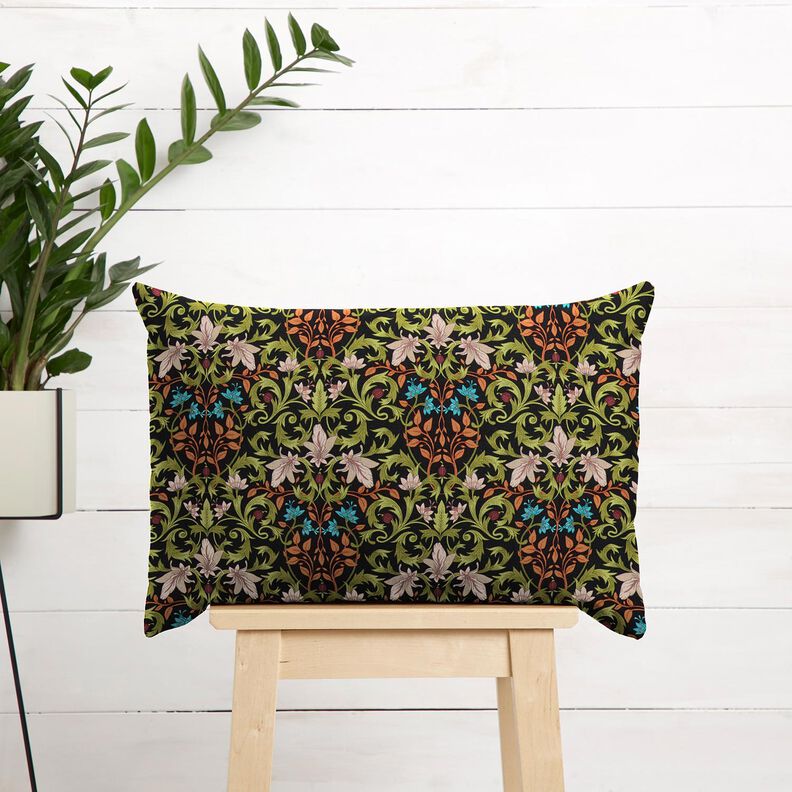 Dekorationstyg Halvpanama bladornament &ndash; svart/pinjegr&ouml;n,  image number 7