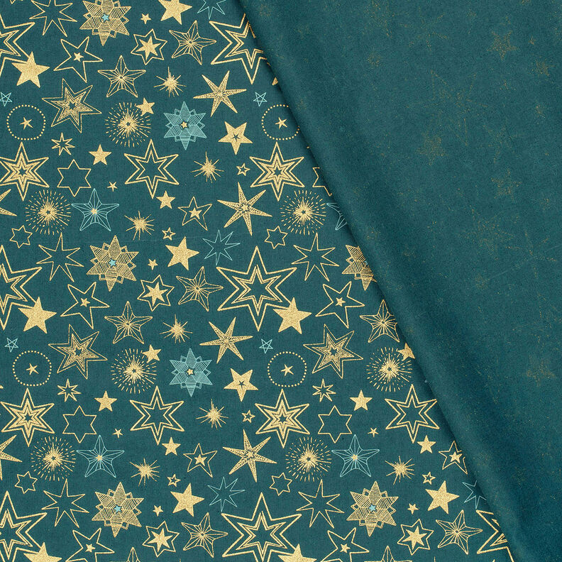 Bomullstyg Poplin Stora stjärnor – blågran/guld, image number 4