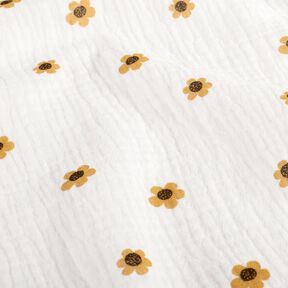 Muslin/Dubbel-krinkelväv Solrosor – elfenbensvit/gammalguld, 