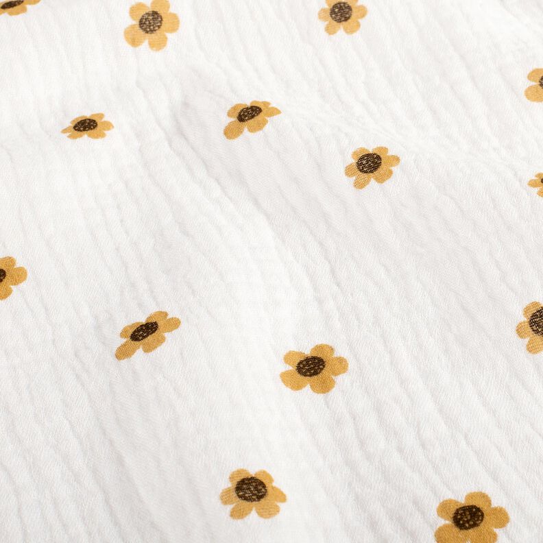 Muslin/Dubbel-krinkelväv Solrosor – elfenbensvit/gammalguld, image number 2