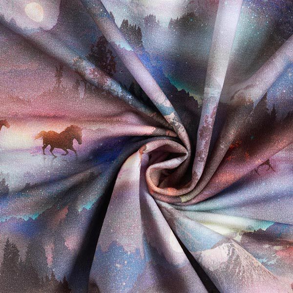 French Terry Sommarsweat mystiska hästar Digitaltryck – pastellviolett,  image number 4