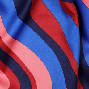Bomullssatin Retrovågor | Poppy Fabrics – marinblått/pink, 