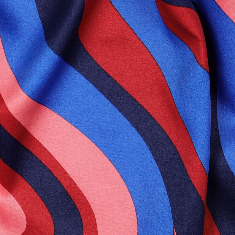 Bomullssatin Retrovågor | Poppy Fabrics – marinblått/pink,  image number 2