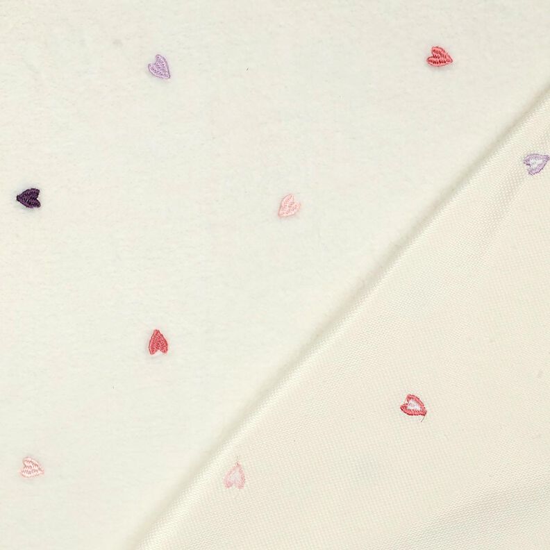 Teddyplysch broderade hjärtan | Poppy Fabrics – elfenbensvit/rose, image number 4