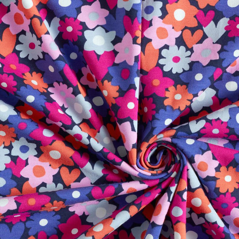 Bomullsjersey Färgglada blommor | Poppy Fabrics – nattblå,  image number 3