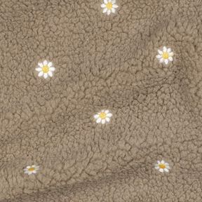 Teddyplysch broderade småblommor | Poppy Fabrics – mörk gråbrun, 