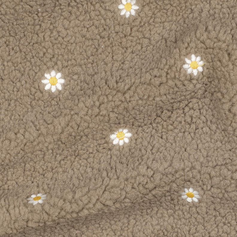 Teddyplysch broderade småblommor | Poppy Fabrics – mörk gråbrun, image number 2
