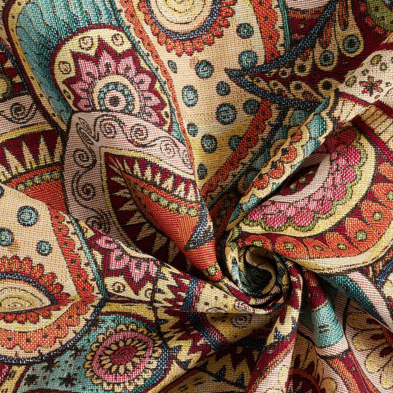 Dekorationstyg Gobeläng abstrakt paisley – ljusbeige/kaminrött, image number 3