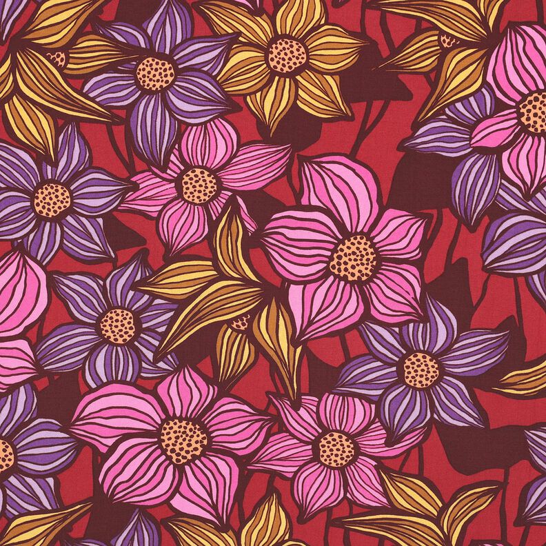 LENZING™ EcoVero™ Viskostyg blommor | Poppy Fabrics – merlot/apricot,  image number 1