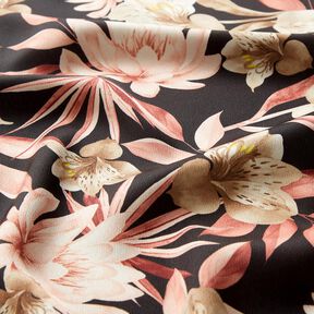 Crepesatin magnolior med palmblad – svart/beige, 