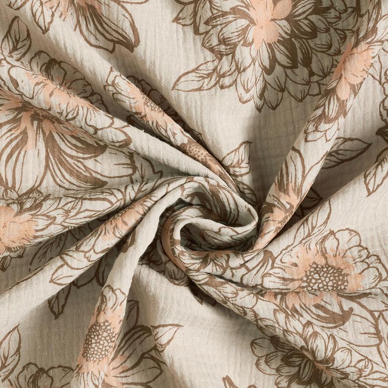 Muslin/Dubbel-krinkelväv sommarblommor – ljus gråbrun/mellanbrunt,  image number 3