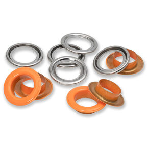 Öljetter med brickor [15 stycken | Ø 14 mm] | Prym – brandgul/silvermetallic, 