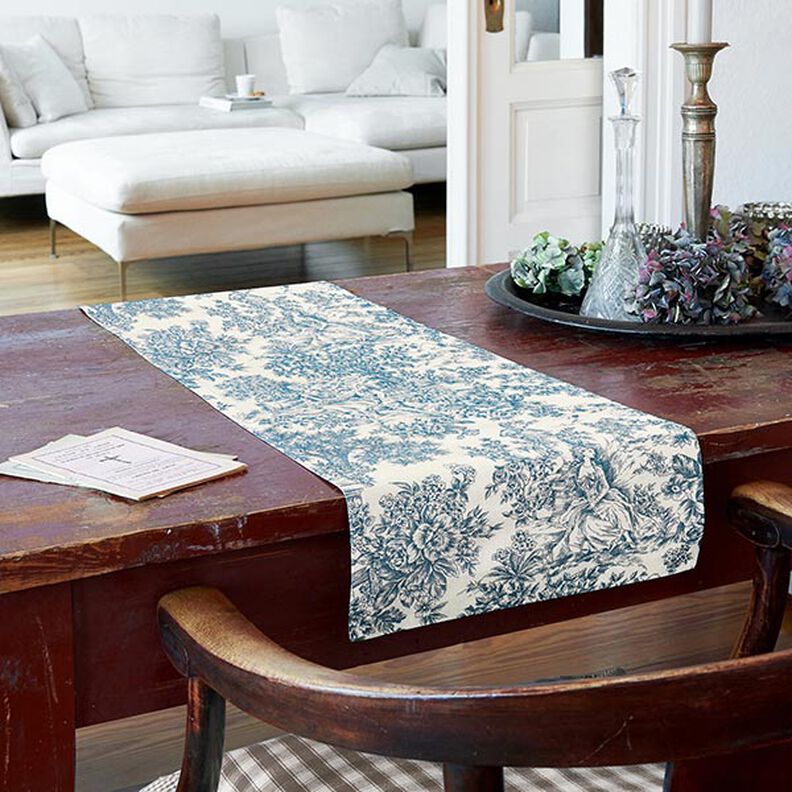 Dekorationstyg Canvas Toile de Jouy 280 cm – blå,  image number 8