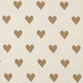 Jacquard Jersey glitterhjärtan | Poppy Fabrics – natur/guldmetallic, 