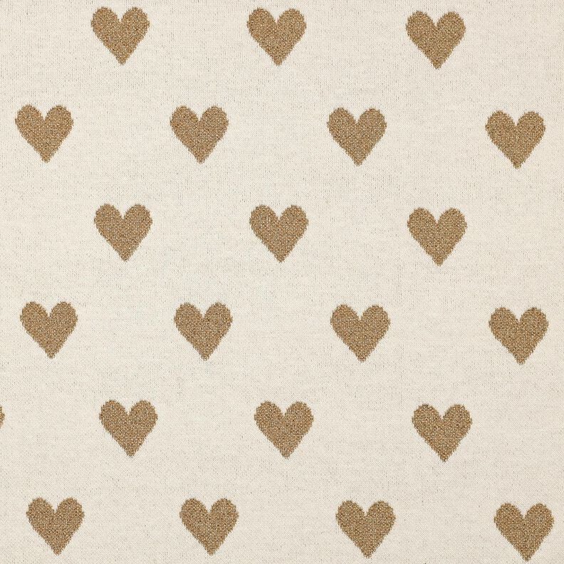 Jacquard Jersey glitterhjärtan | Poppy Fabrics – natur/guldmetallic,  image number 1