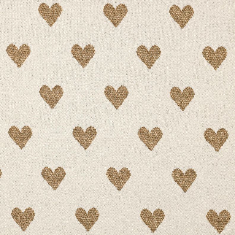 Jacquard Jersey glitterhjärtan | Poppy Fabrics – natur/guldmetallic, image number 1