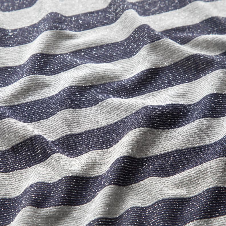 Jersey glitter horisontella ränder – ljusgrått/marinblått,  image number 2