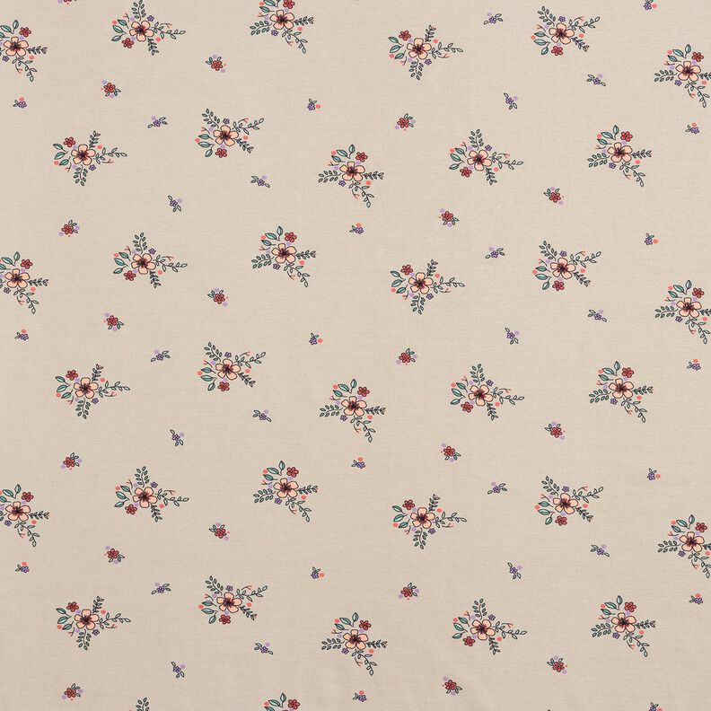 GOTS Bomullsjersey Spridda blommor | Poppy Fabrics – mandel,  image number 1