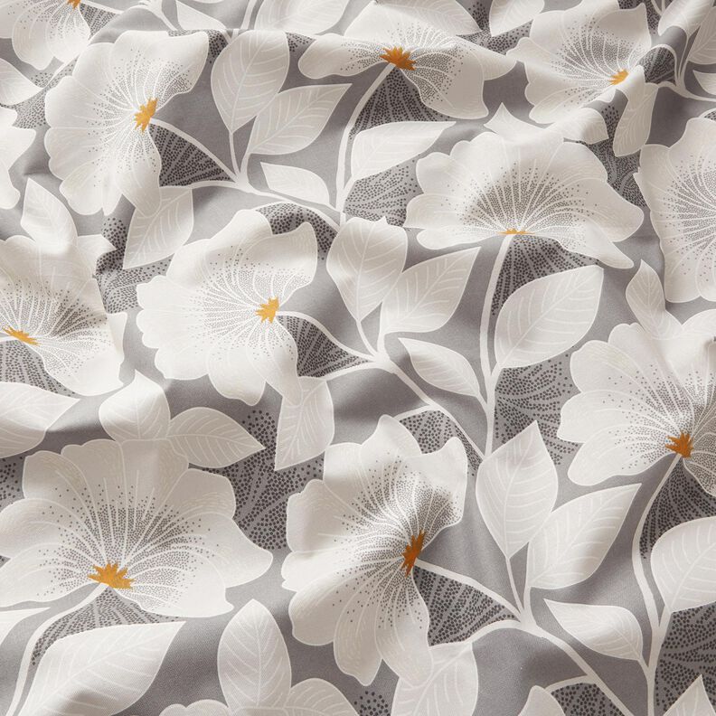 Dekorationstyg Halvpanama stora blommor 280 cm – grått,  image number 2