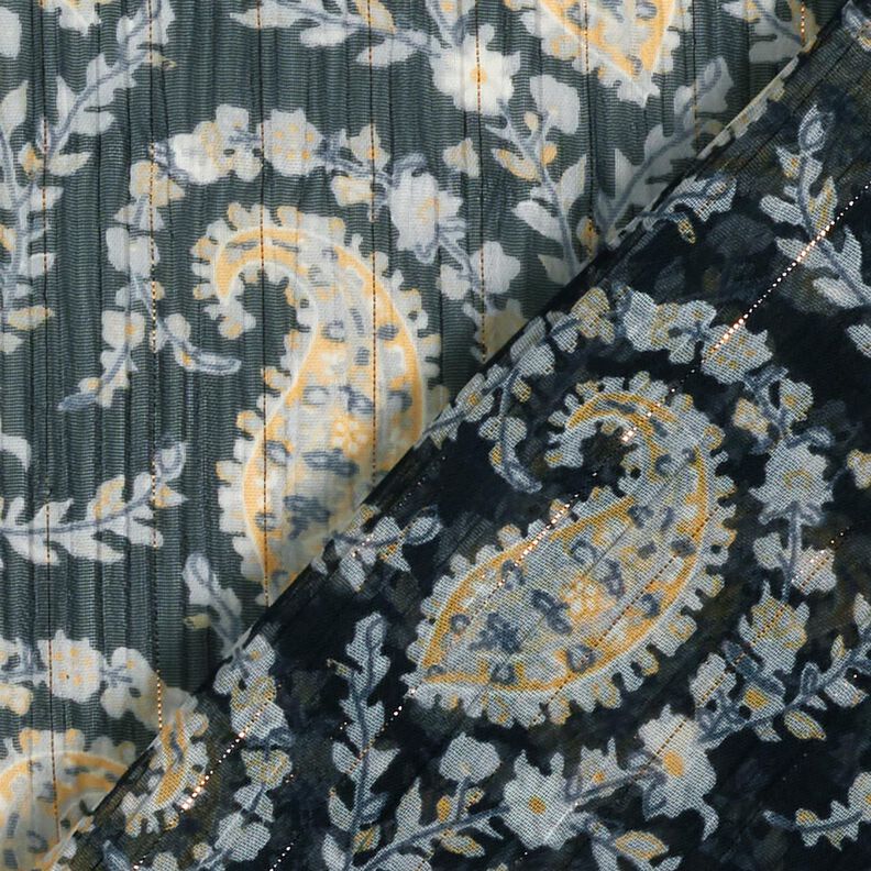 Crêpe Chiffong paisley och lurex-ränder – svart/silverblå, image number 4