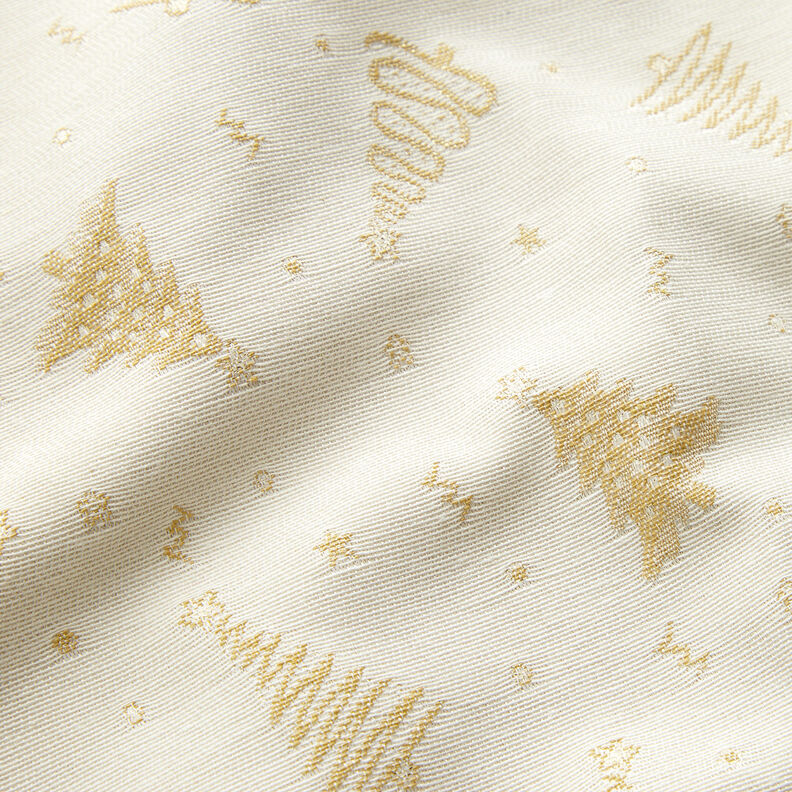 Dekorationstyg Jacquard Lurex Små granar – ljusbeige/guld, image number 2