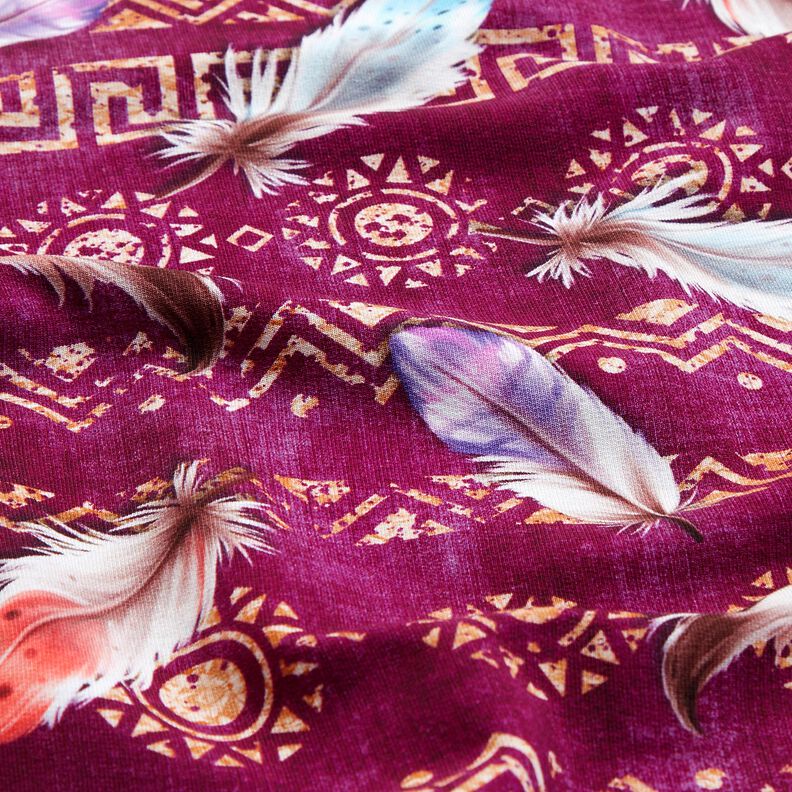 French Terry boho-fjädrar | Glitzerpüppi  – druva/hummer,  image number 2