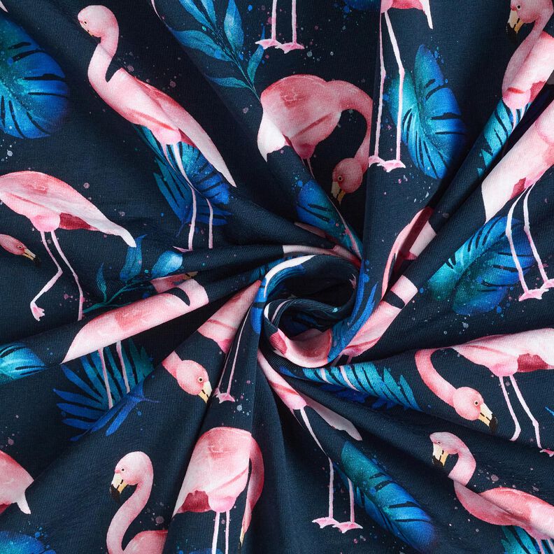 Bomullsjersey Flamingo | Glitzerpüppi – nattblå/ljusrosa,  image number 3