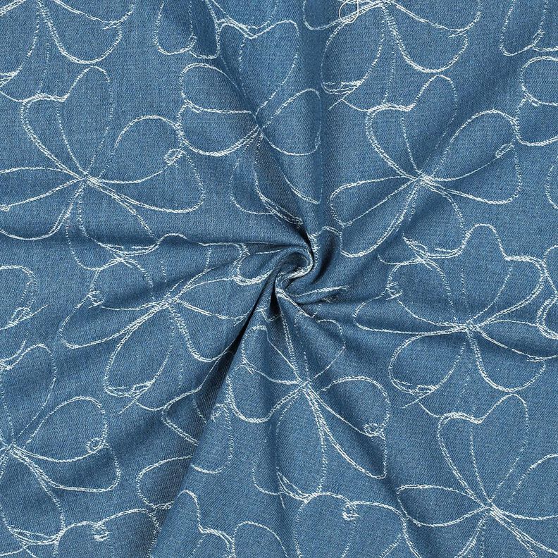Jeans Jacquard blommor | Poppy Fabrics – jeansblå,  image number 3