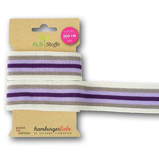 Band av ekologisk jacquard  Stripe Me College [ 200 cm | 3,5 cm ] | Albstoffe – yllevit/lila, 