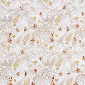 Bomullspoplin paisley-blommor Digitaltryck – dimgrå, 