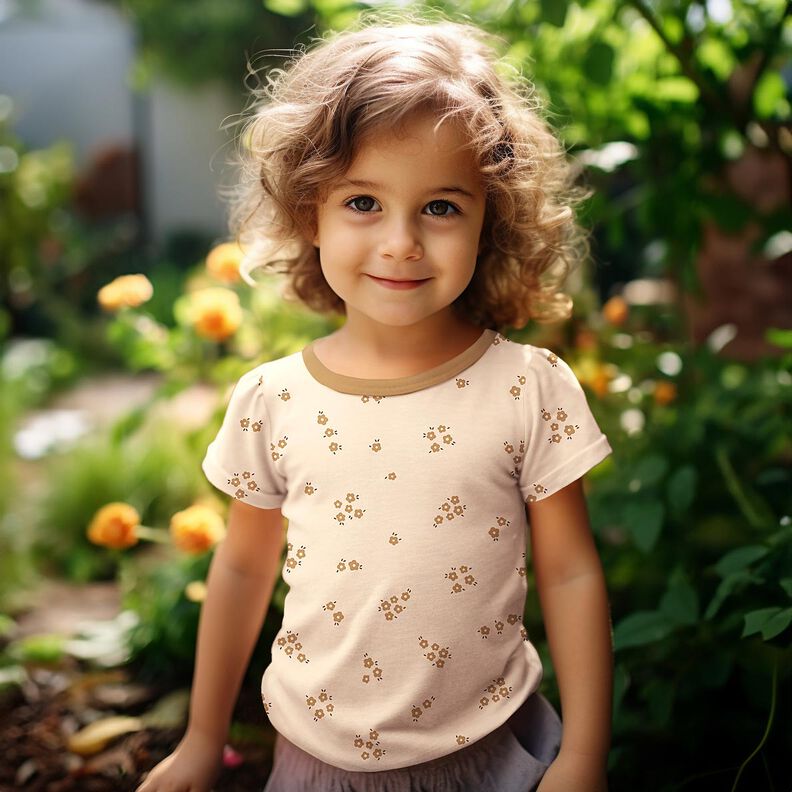 GOTS Ribbad jersey Spridda blommor | Poppy Fabrics &ndash; kr&auml;m/r&aring;djursbrun,  image number 5