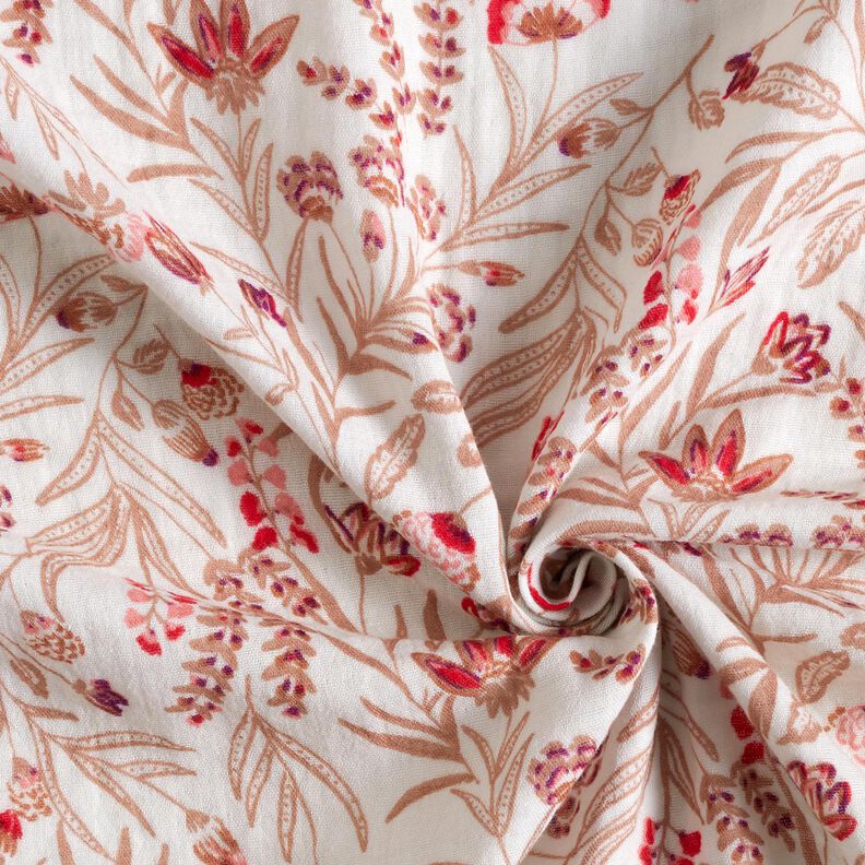 Muslin/Dubbel-krinkelväv Folkloristiska blommor – natur/röd,  image number 3