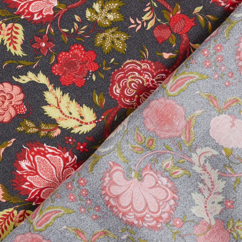 Viskostyg Paisley-blommor – antracit/eldröd,  image number 4