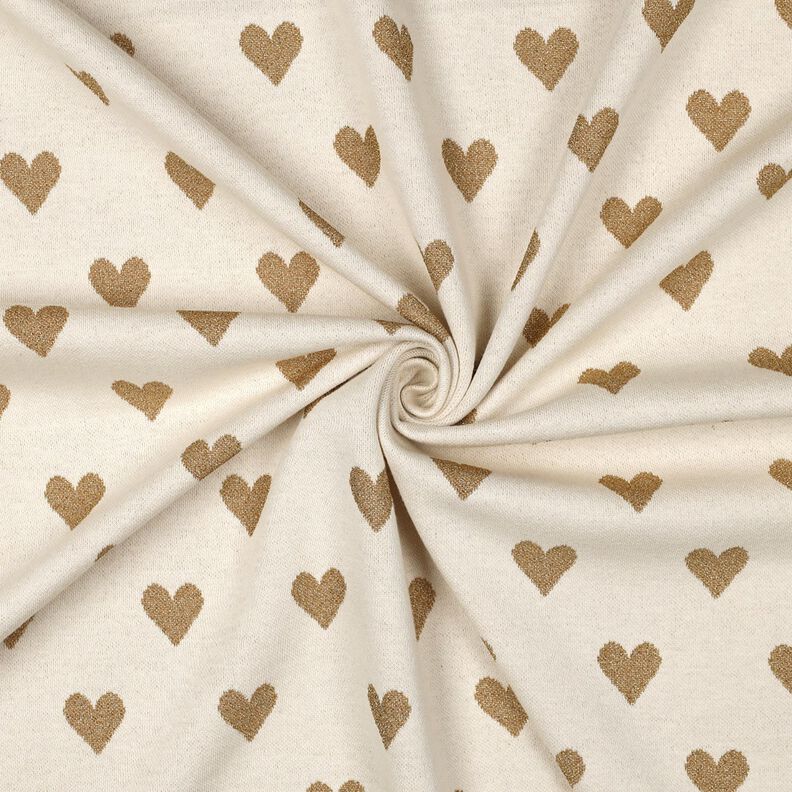 Jacquard Jersey glitterhjärtan | Poppy Fabrics – natur/guldmetallic, image number 3