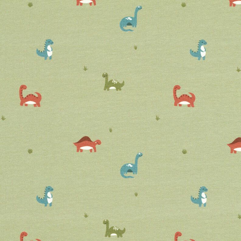 Bomullsjersey Glada dinosaurier – gråbeige, image number 1