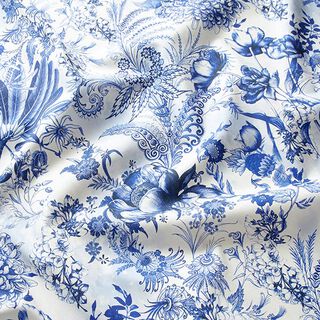 Dekorationstyg Canvas Överdådiga blommor 280 cm – kungsblått/vit, 