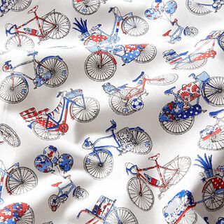 Bomullstyg Kretong Retrocyklar – vit/blå, 