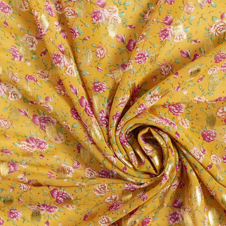 repe-chiffong blommor och guldprickar – currygul,  image number 3