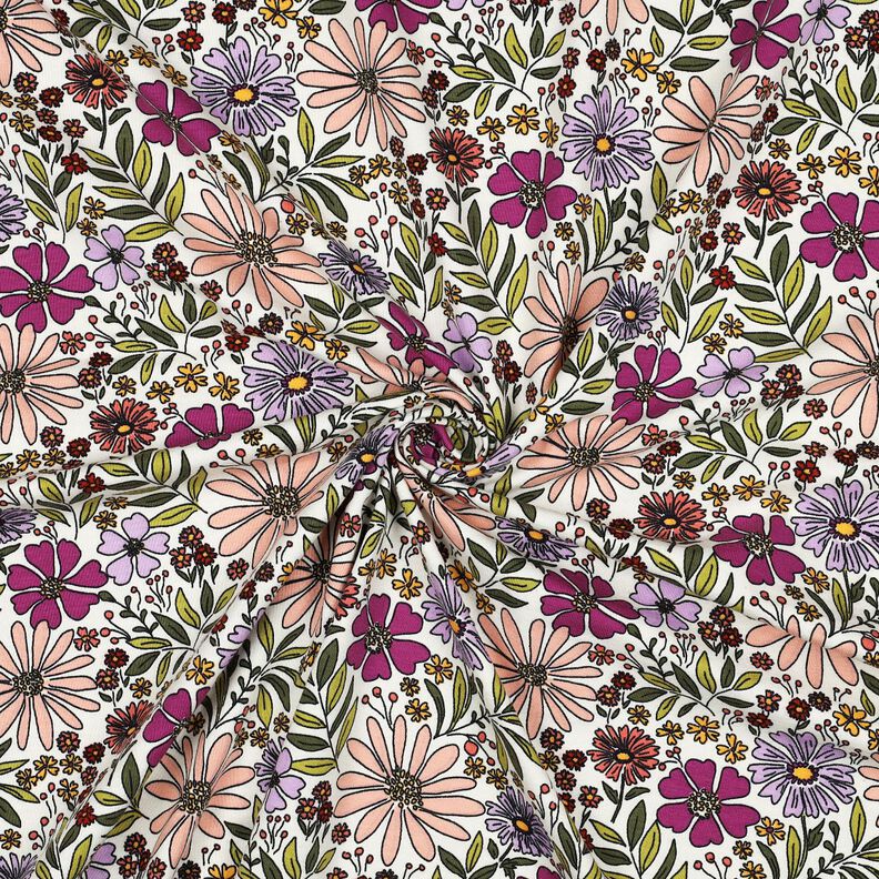 Bomullsjersey Blomsterhav | Poppy Fabrics – yllevit/fläder,  image number 3