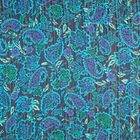 Chiffongsatin glitterränder paisleyblommor – turkos/svart, 