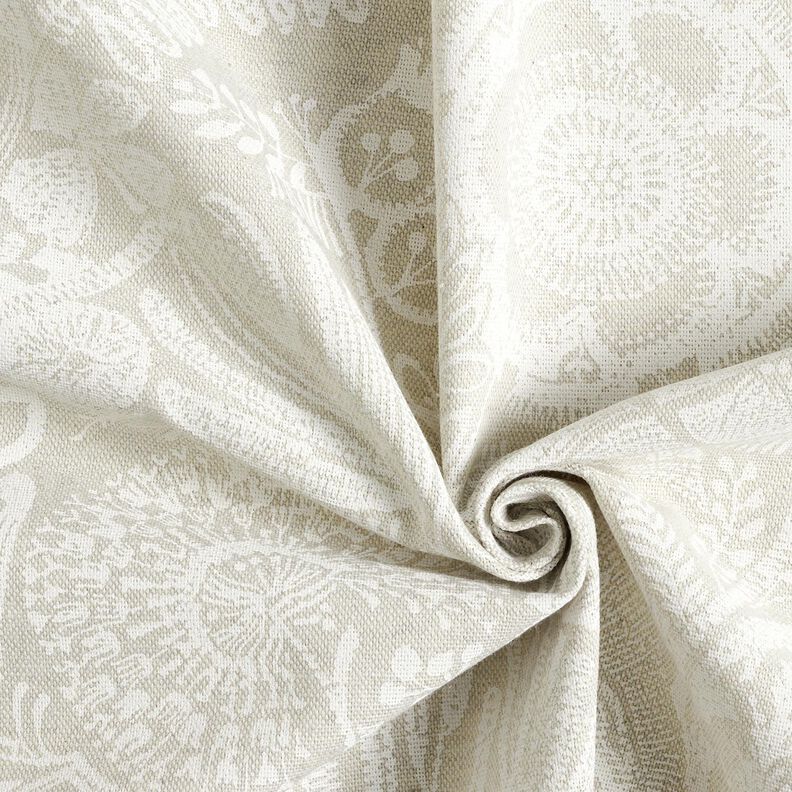 Dekorationstyg Halvpanama Blommig paisley – natur/vit,  image number 3