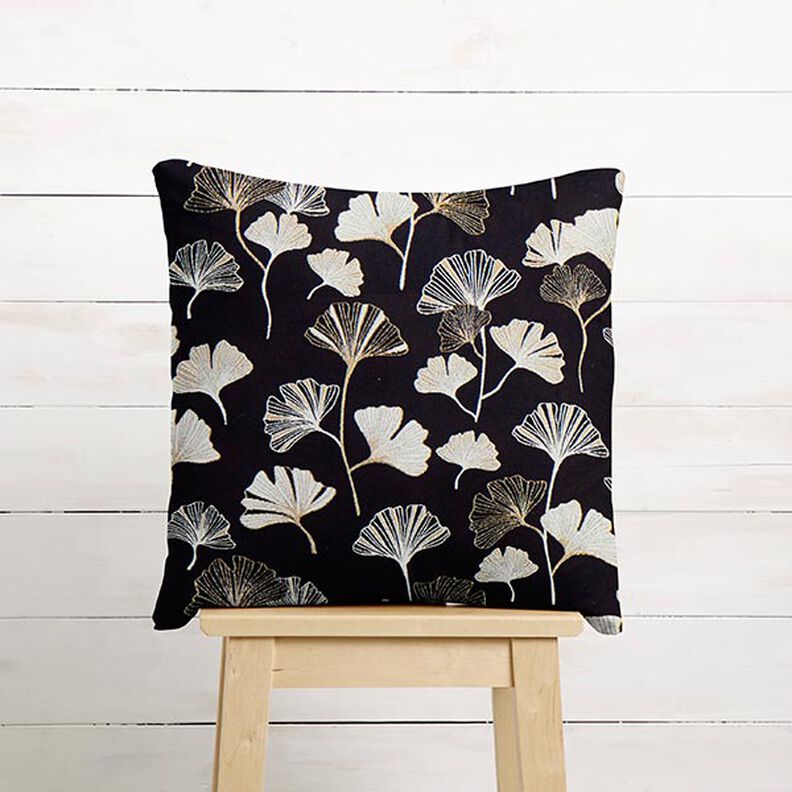 Dekorationstyg Jacquard Ginkgoblad – svart/guld, image number 8