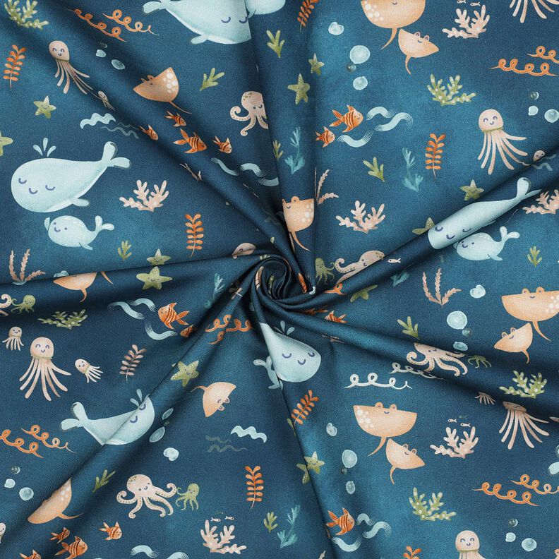 Bomullspoplin Glada havsdjur Digitaltryck | Poppy Fabrics – havsblå, image number 3